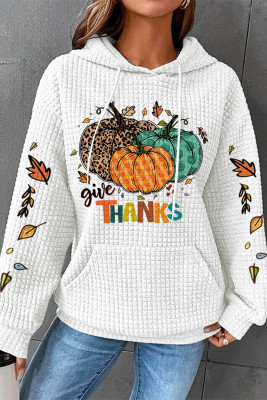 Thanksgiving Day Leopard Pumpkin Graphic Pocket Drawstring Casual Hoodie LC25316367-1