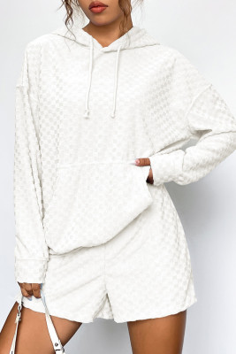 Checker Textured Long Sleeve Hoodie Shorts Set LC625123-1