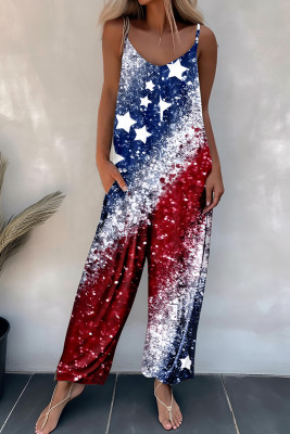 American Flag Striped V Neck Casual Jumpsuits LC6412323-19
