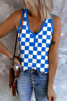 Checkerboard Plaid V Neck Casual Tank Tops LC25611163-P305