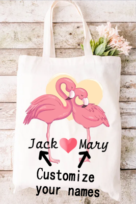 Custom Personalized Couple Flamingo Graphic Shoulder Shopping Bag Canvas Bag LC18086-1-T11