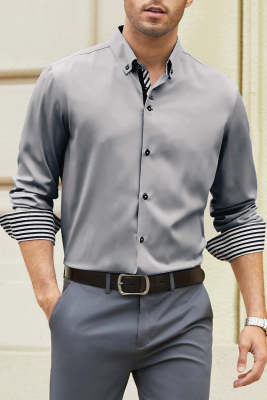 Gray Solid Shirtcolla Shift Casual Men Shirts MC255680-11