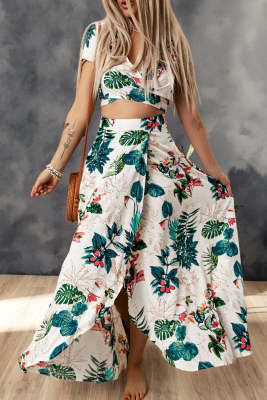 Floral Decoration Knot V Neck Sheath Casual Skirt Sets LC63963-18