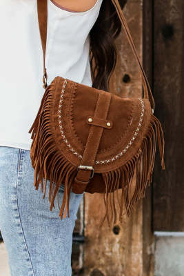 Faux Suede Fringe Retro Saddle Bag BH03210-17