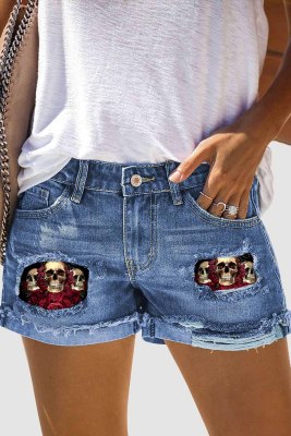 Skull Rose Ripped Casual Shorts LC7874415-4