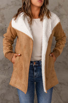 Faux Suede Fleece Lined Open Front Jacket LC8512408-16