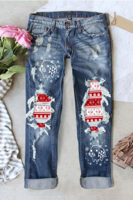 Christmas American Football Shift Casual Ripped Jeans LC7874751-5