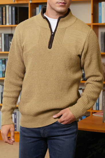 Quarter Button Sweater Pullover Cable Knit Henley Mock Neck Sweater MC27178-16