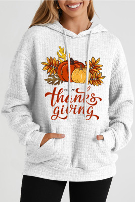 Thanksgiving Day Pumpkin Graphic Pocket Drawstring Casual Hoodie LC25316353-1