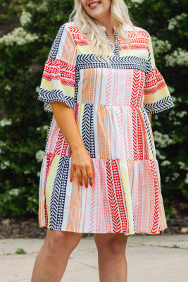 Plus Size Tribal Stripe Print Tiered Swing Dress PL61617-22