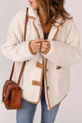 Contrast Binding Buttoned Sherpa Coat LC8512462-15