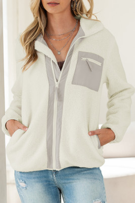 Chest Pocket Full Zipper Fuzzy Fleece Jacket LC8512983-1