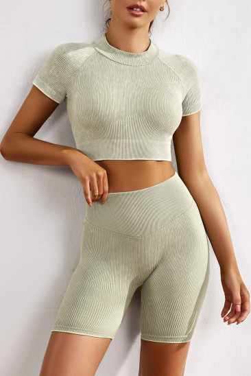 Ribbed Sport Bra Tummy Control Shorts Activewear Set LC2611406-109