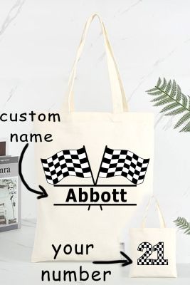 Custom Personalized Checkerboard Racing Car Shoulder Shopping Bag Canvas Bag LC18086-1-T04