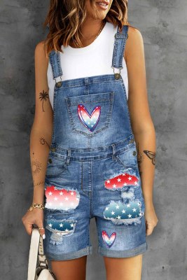 Ombre Heart-shaped Graphic Ripped Overalls LC784734-4