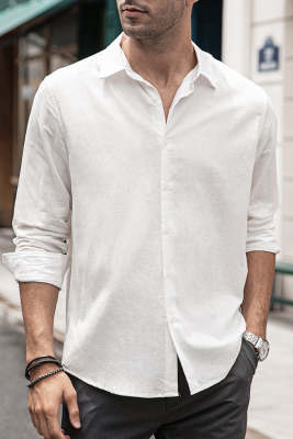 White Men\'s Casual Button Down Shirt MC255630-1