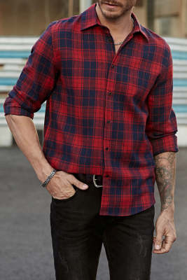 Men's Plaid Print Buttoned Long Sleeve Shirt MC255377-3