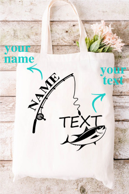 Custom Personalized Name Fish Graphic Shoulder Shopping Bag Canvas Bag LC18086-1-T17