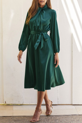 Sweet Elegant Solid Collar Belted A-line Dress LC6116697-9