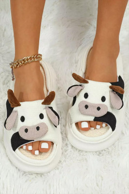 Indoor Home Cotton Linen Cute Cartoon Little Cow Linen Non-slip Slippers BH023074-P1