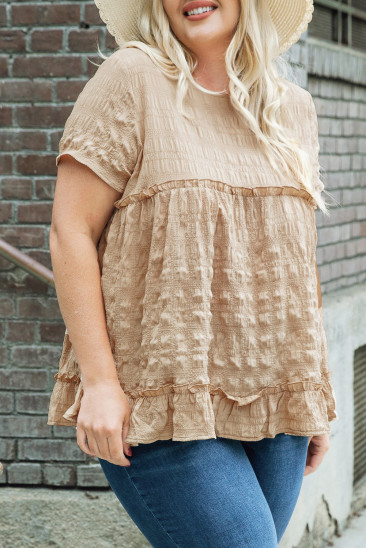 Plus Size Crinkle Textured Ruffle Trim Babydoll Top PL251641-16