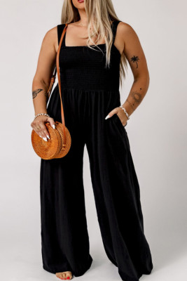 Solid Shirred Squarecollar Shift Casual Plus one piece pants PL641136-2