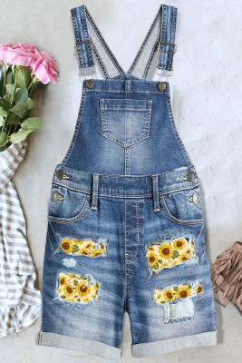 Sunflower Floral Shift Casual Denim Shorts Overalls LC784722-4