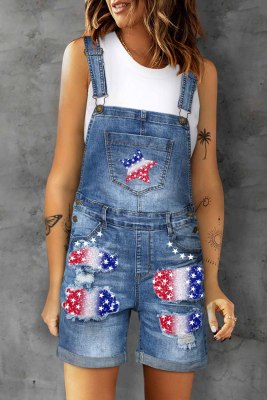 American Flag Ombre Striped Stars Graphic Shift Casual Overalls LC784733-4