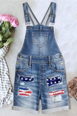 American Flag Shift Casual Denim Shorts Overalls LC784720-4