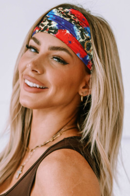 American Flag Color Block Leopard Print Headband BH041968-22