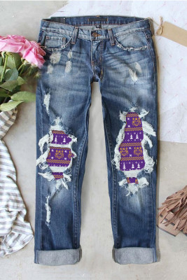 Tiger Graphic Ripped Casual Jeans LC7874758-5