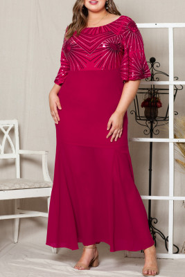 Sequin Mesh Open Back Plus Size Maxi Dress PL61526-3