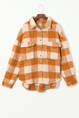 Patchwork Plaid Pocket Collar Shift Casual Shacket LC854434-14