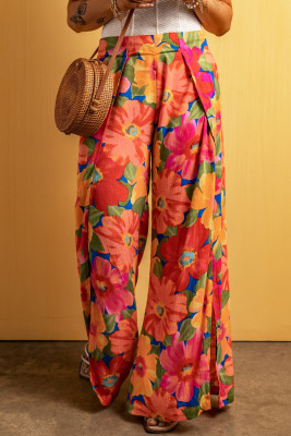 Floral Print High Slit Wide Leg Pants LC7712228-3