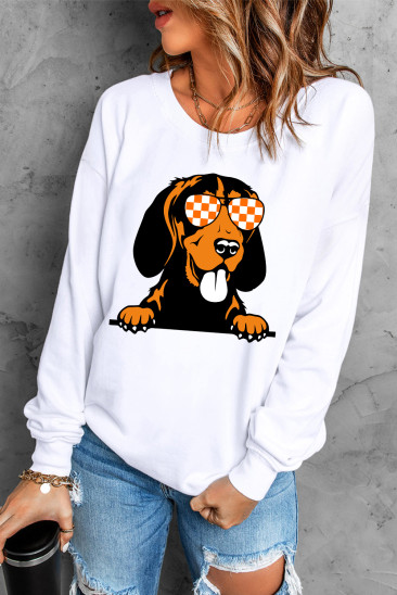 Golden Retriever Orange Plaid Graphic Round Neck Shift Casual Sweatshirts LC25316662-1