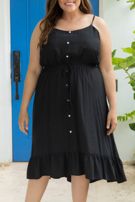 Plus Size Spaghetti Straps Buttoned Ruffle Midi Dress PL61579-2