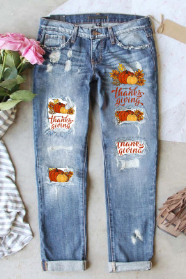 Thanksgiving Day Pumpkin Graphic Denim Ripped Jeans LC7874749-4