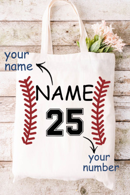 Custom Personalized Name Baseball Graphic Shoulder Shopping Bag Canvas Bag LC18086-1-T08