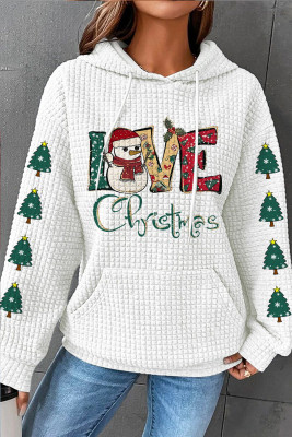 Merry Christmas Tree Snowman LOVE Graphic Pocket Drawstring Casual Hoodie LC25316366-1