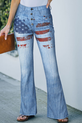 American Flag Graphic Printed Faux Jeans Thin Micro Elastic Casual Pants LC7873591-4