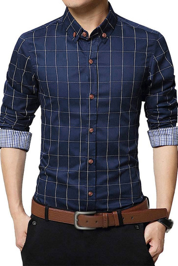 Plaid Button Shirtcolla Sheath Casual Men Shirts MC255734-5