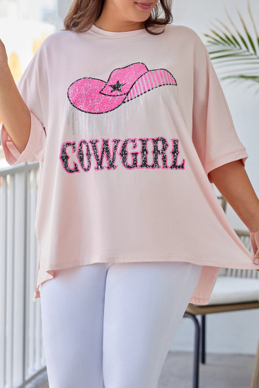 Plus Size Sequined COWGIRL Graphic T-Shirt PL252239-6