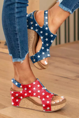 Contrast Stars Print Wedge Sandals BH022544-22