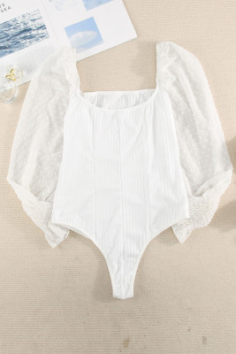 Swiss Dot Ribbed Puff Sleeve Bodysuit LC32907-1