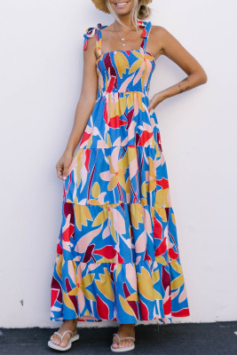 Floral Knot Shirred Off the Shoulder Flared Boho Dresses LC6114518-5