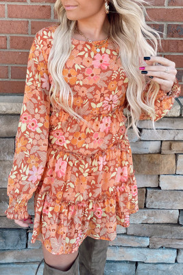 Floral Long Sleeve Frill Tiered Mini Dress LC6118031-P20