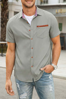 Gray Shirtcolla Basic  Cotton Men Shirts MC782006-11