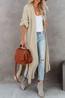Cable Knit Side Slits Open Front Duster Cardigan LC2711058-15