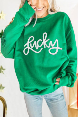 Green Aphabet Chenille Embroidered Pullover Sweatshirt/ MERRY Graphic Pullover Sweatshirt/ LUCKY Puff Print Pullover Sweatshirt LC25316132-P9