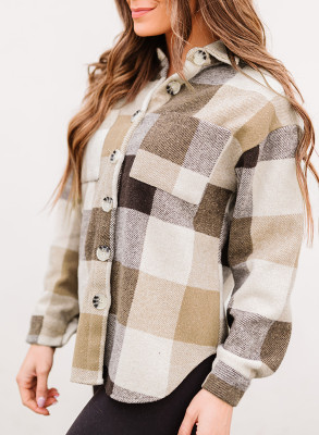 Gray Color Block Button Jacket LC8511343-16